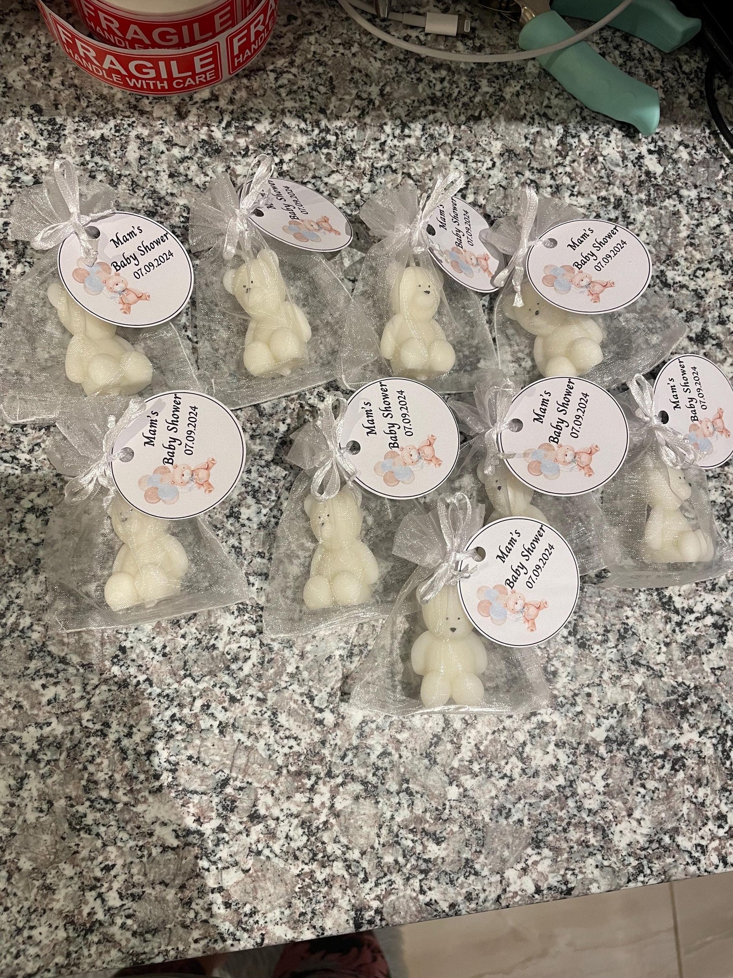 Personalised Baby Shower Favours | Baby Shower Gifts | Mini Teddy Bear scented candle | Gender Reveal favors | Thank you for coming