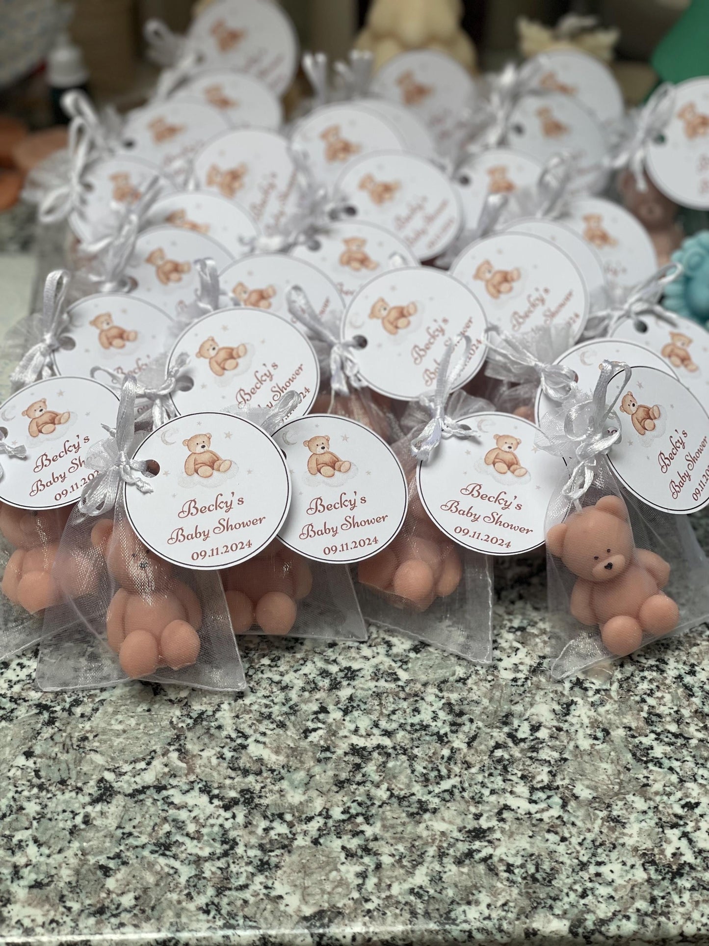 Personalised Baby Shower Favours | Baby Shower Gifts | Mini Teddy Bear scented candle | Gender Reveal favors | Thank you for coming