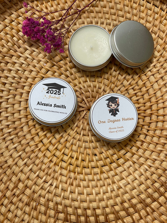 Personalised Graduation Party Favors - Small Scented Candles | Graduation Gift | Class of 2025 | End of School Gift