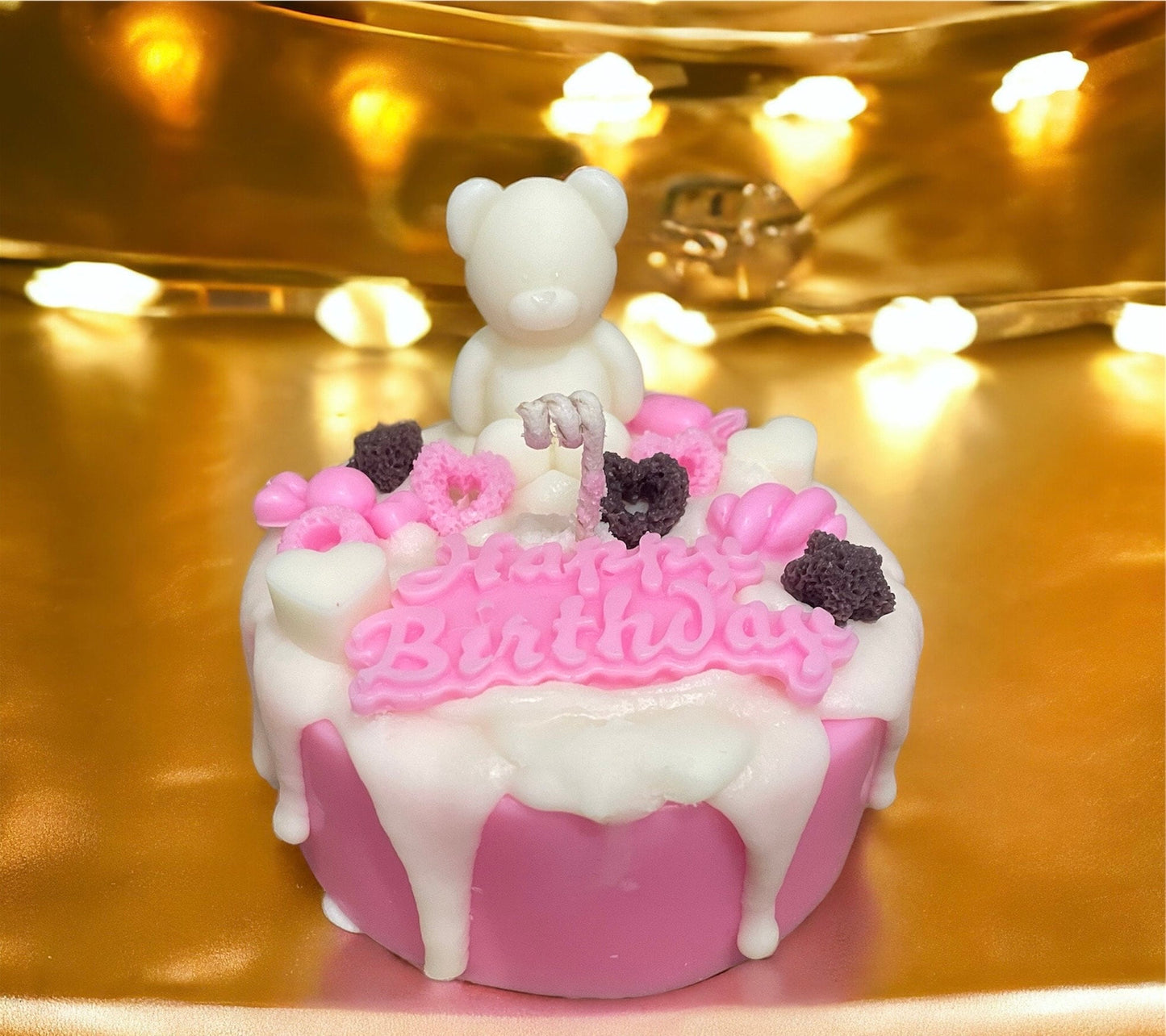 Birthday cake vanilla scented handmade candle -whipped top natural soy wax , unique and cute decorated, fake cake