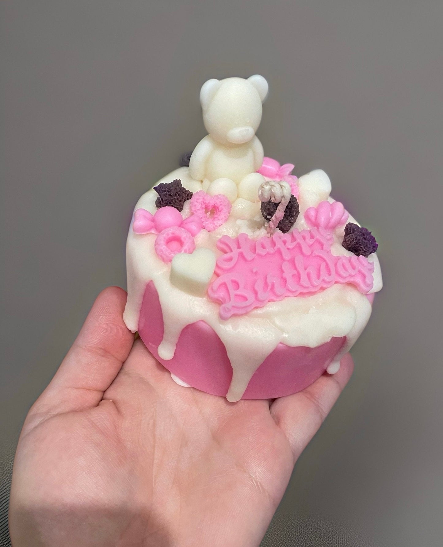 Birthday cake vanilla scented handmade candle -whipped top natural soy wax , unique and cute decorated, fake cake