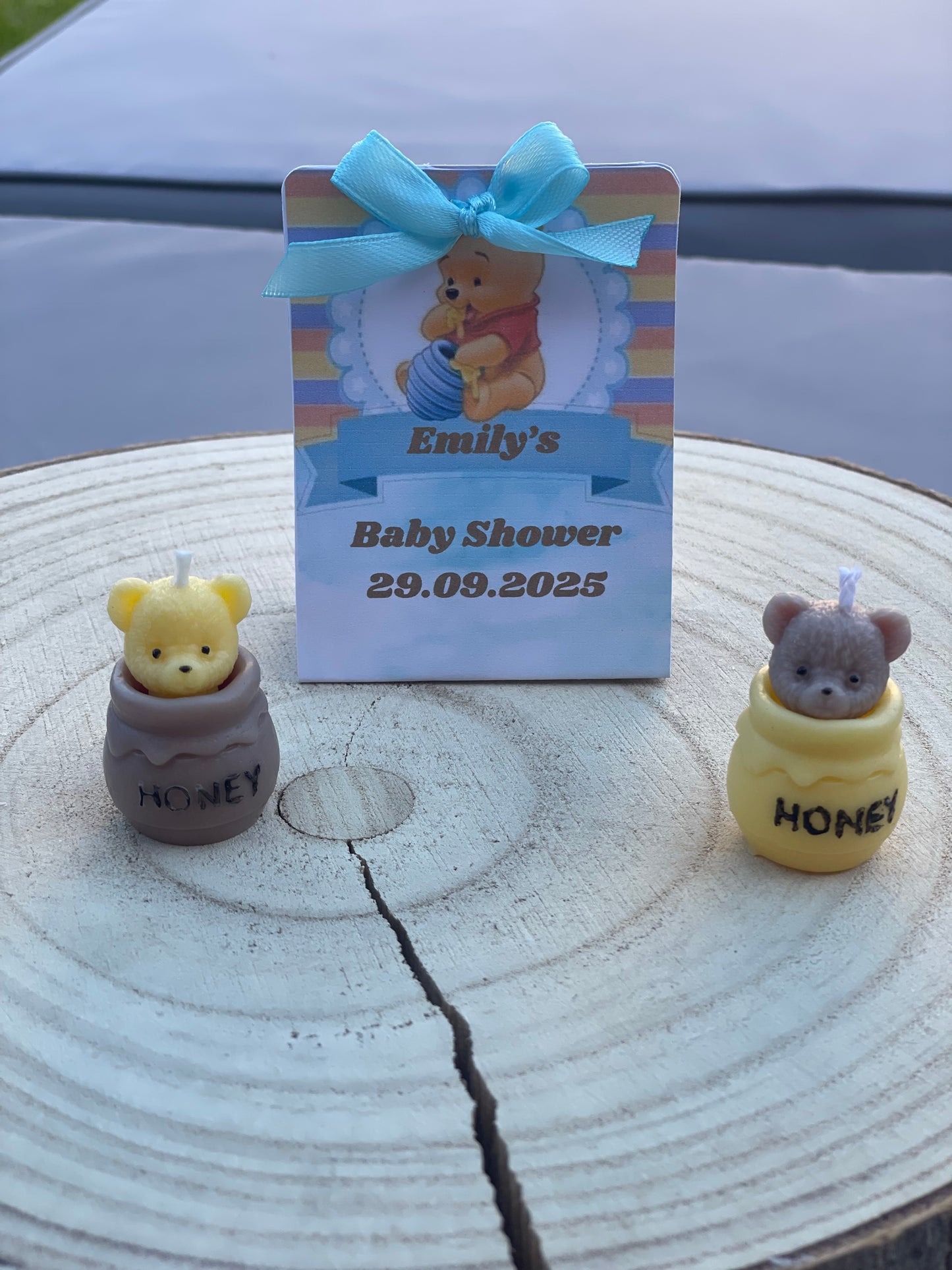 Personalised Baby Shower Favours Mini Candle | Bear in Honey Jar Small Candles | Winnie the Pooh Theme Party