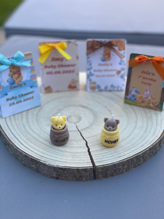 Personalised Baby Shower Favours Mini Candle | Bear in Honey Jar Small Candles | Winnie the Pooh Theme Party