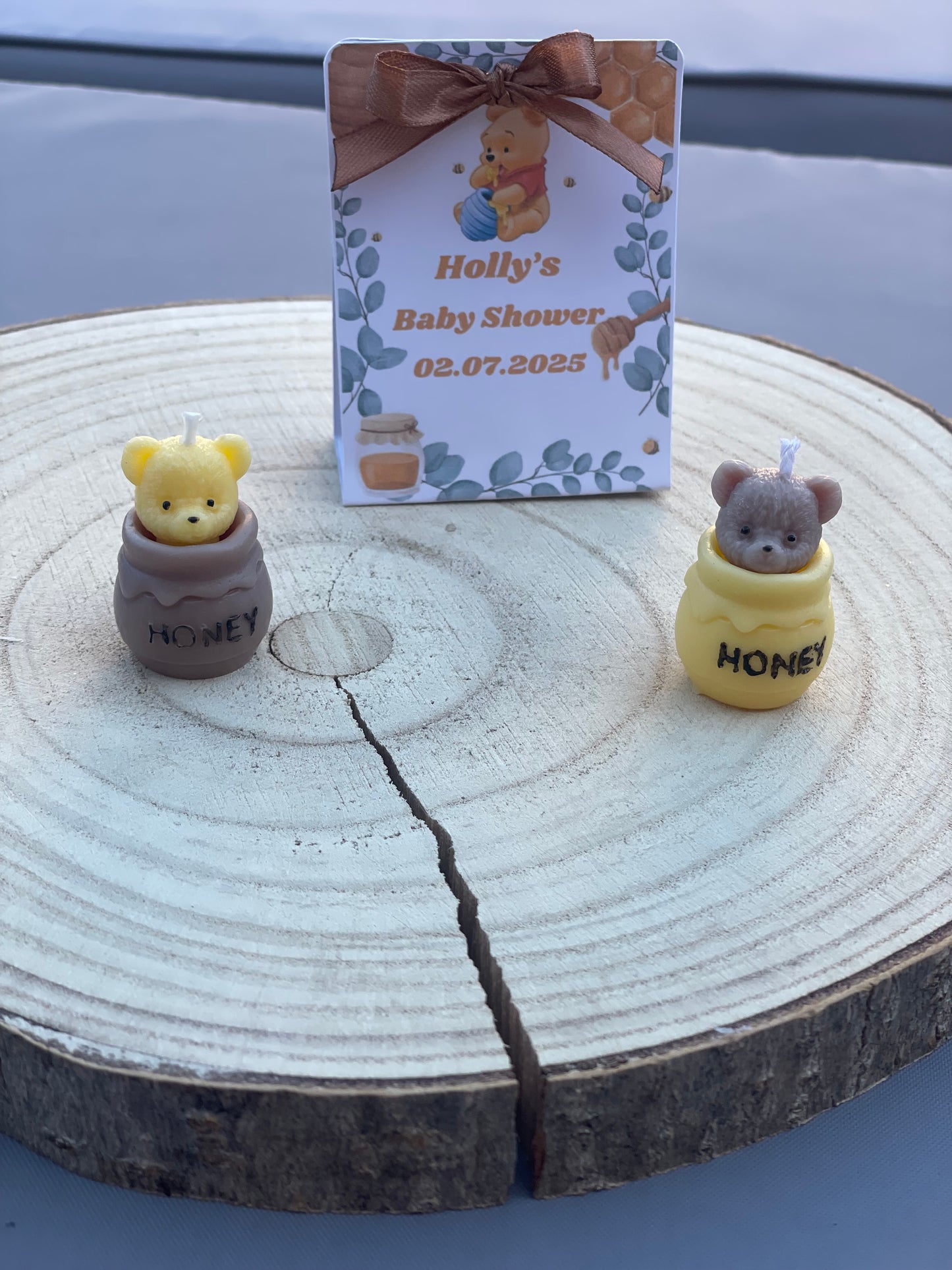 Personalised Baby Shower Favours Mini Candle | Bear in Honey Jar Small Candles | Winnie the Pooh Theme Party