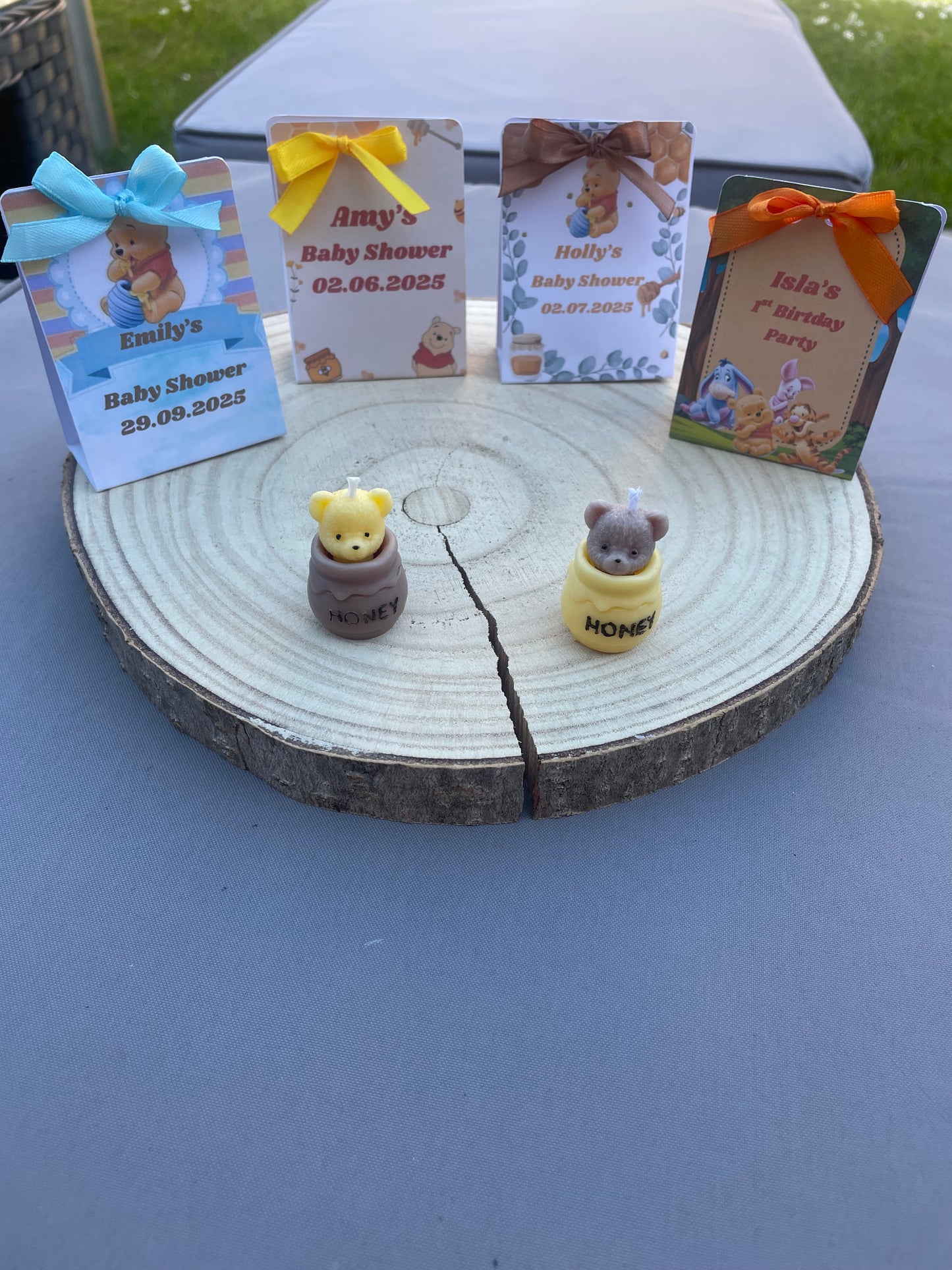 Personalised Baby Shower Favours Mini Candle | Bear in Honey Jar Small Candles | Winnie the Pooh Theme Party