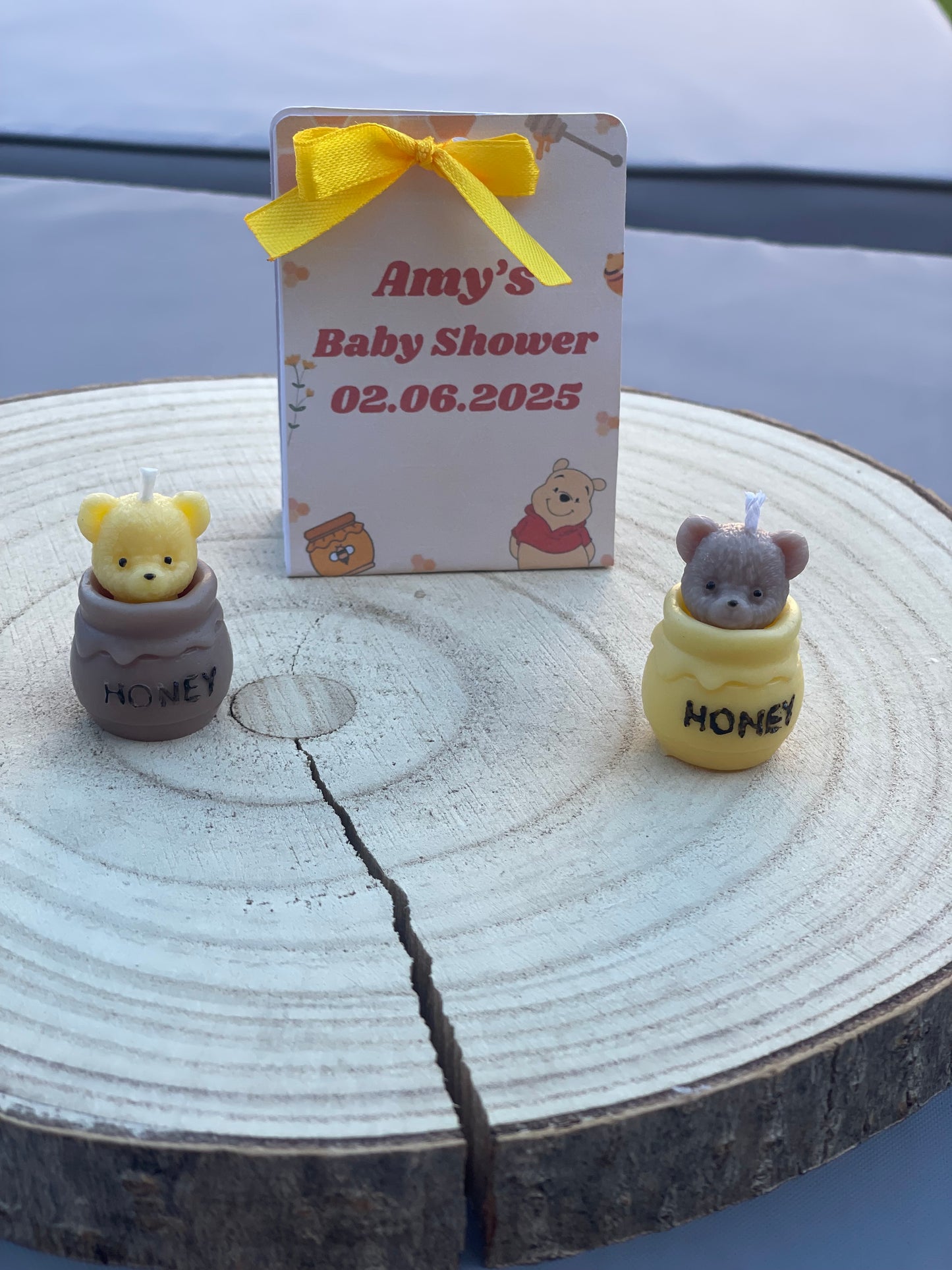 Personalised Baby Shower Favours Mini Candle | Bear in Honey Jar Small Candles | Winnie the Pooh Theme Party