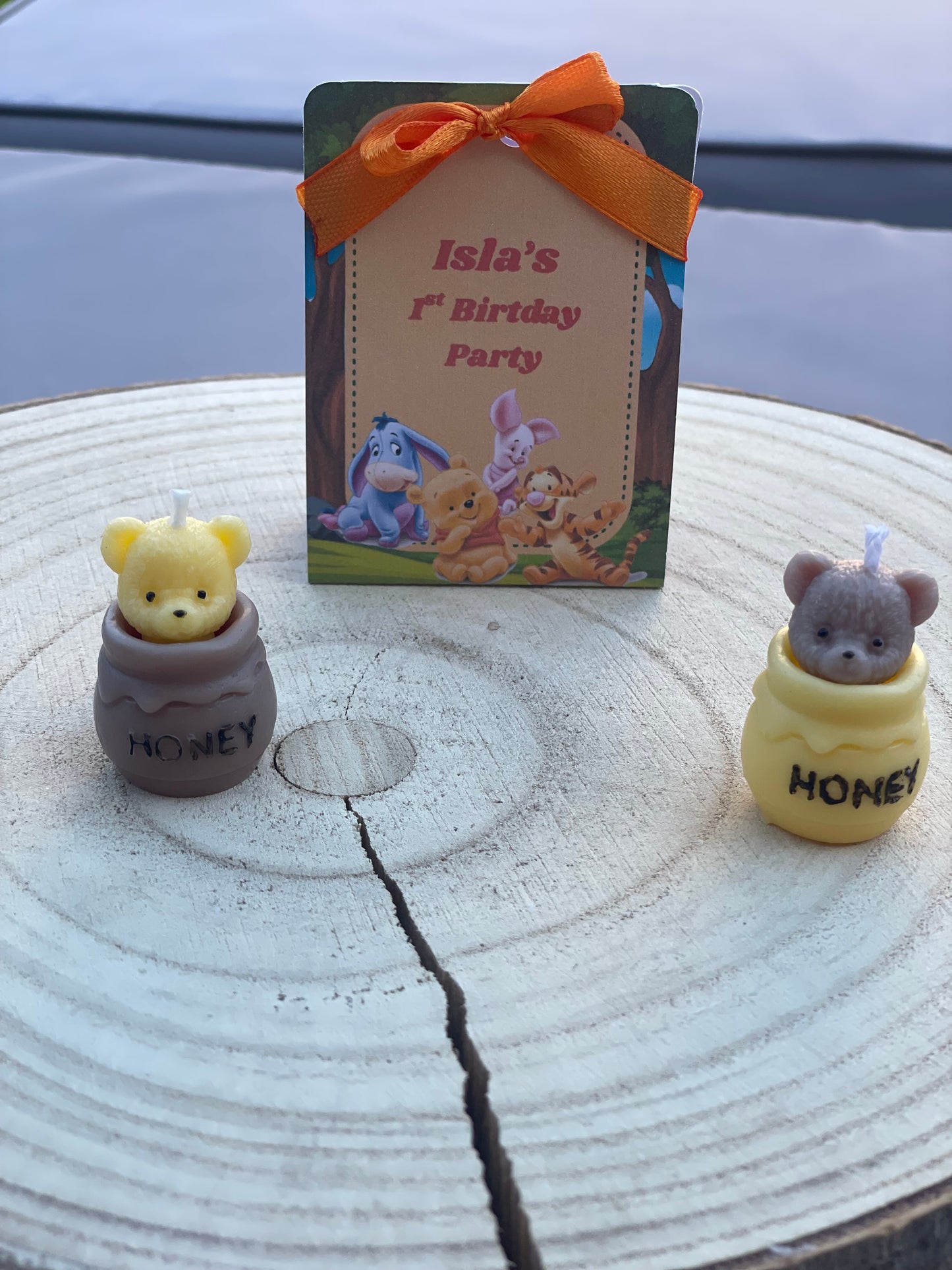 Personalised Baby Shower Favours Mini Candle | Bear in Honey Jar Small Candles | Winnie the Pooh Theme Party